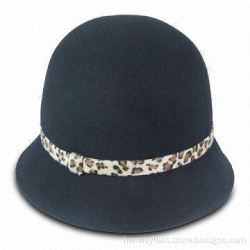 Women's Wool Felt Mini Cloche Hat with Self Band and Flower Trim, Fashion for Winter